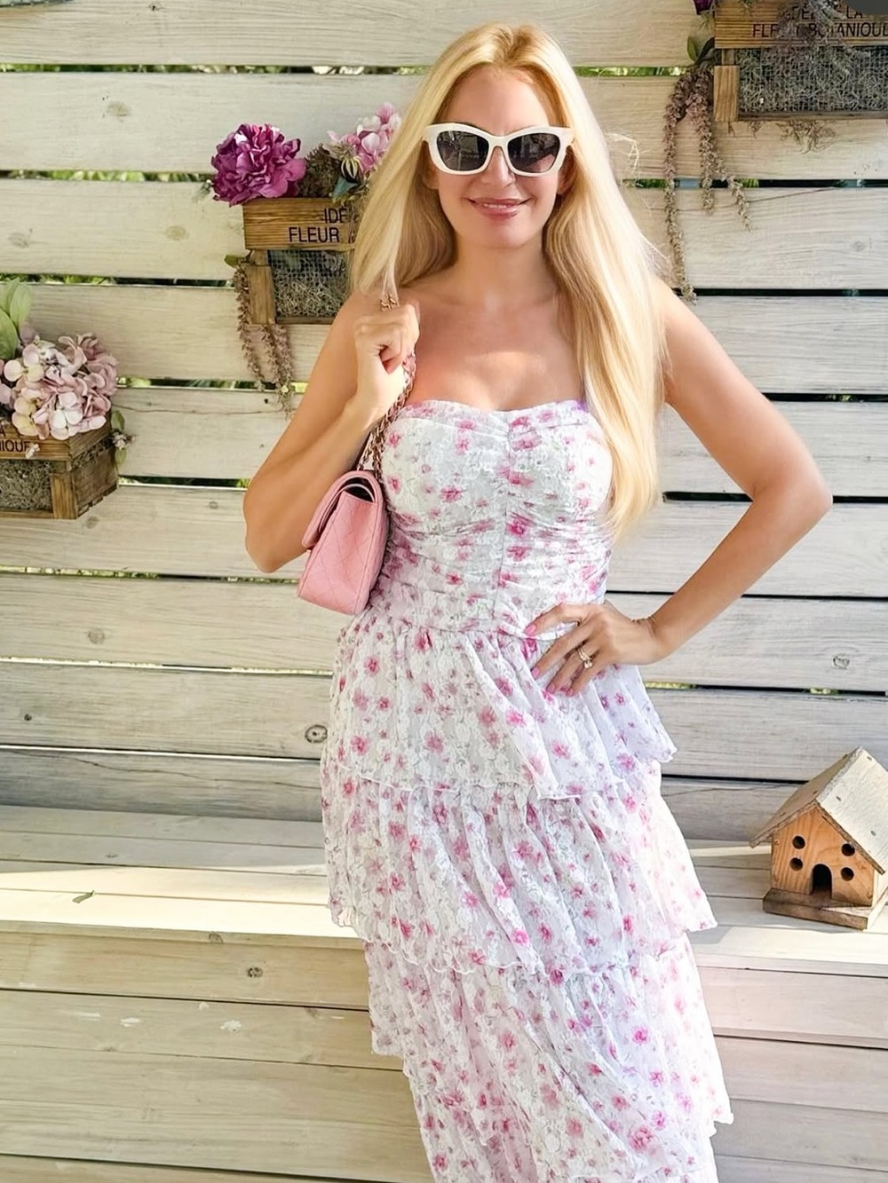 Lucy in the Sky White & Pink Floral Strapless Tiered Sundress